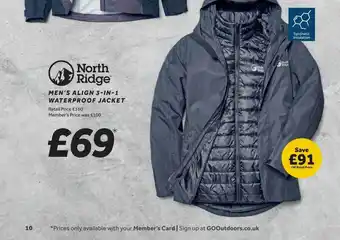GO Outdoors North ridge men's align 3in1 waterproof jacket offer