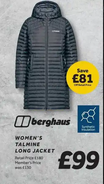 GO Outdoors Berghaus women's talmine long jacket offer