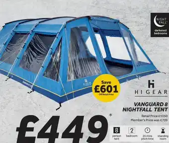 GO Outdoors Higear vanguard 8 nightfall tent offer