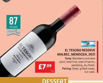 Lidl El tesoro reserve malbec, mendoza, 2021 offer