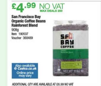 Costco San Francisco Bay Organic Coffee Beans Rainforest Blend offer