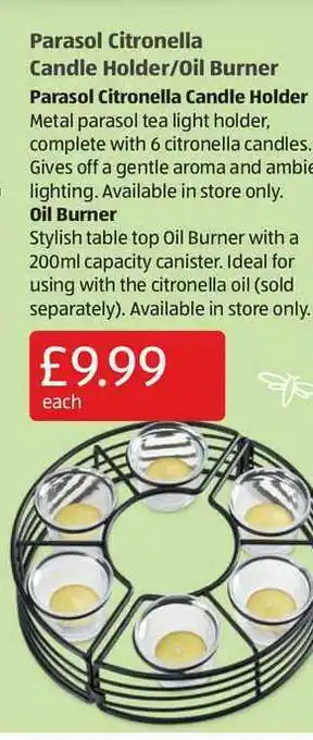Aldi Parasol Citronella Candle Holder-Oil Burner offer