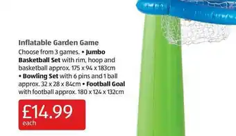 Aldi Inflatable Garden Game : Basketball Set, Bowling Set Or Football Goal offer