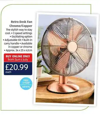 Aldi Retro Desk Fan Chrome-Copper offer