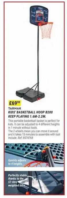 Decathlon Tarmak kids' basketball hoop b200 keep playing 1.6m-2.2m offer