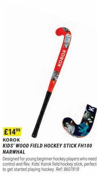 Decathlon Korok kids' wood field hockey stick fh100 narwhal offer