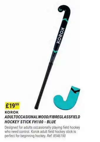 Korok adultoccasional wood fibreglassfield hockey stick fh100 blue