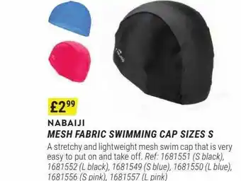 Nabaiji mesh fabric swimming cap sizes s