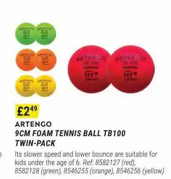 Artengo 9cm foam t ennis ball tb100 twin-pack