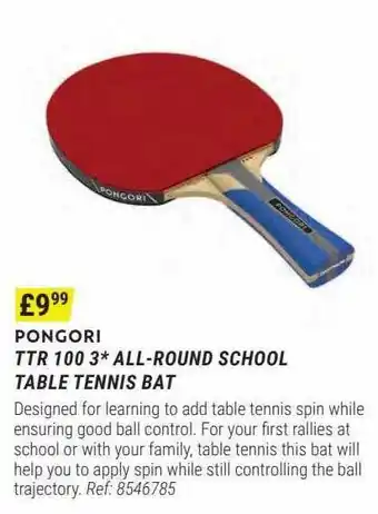 Decathlon Pongori ttr 100 3* all-round school table tennis bat offer
