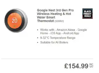 Screwfix Google Nest 3rd Gen Pro Wireless Heating & Hot Water Smart Thermostat offer