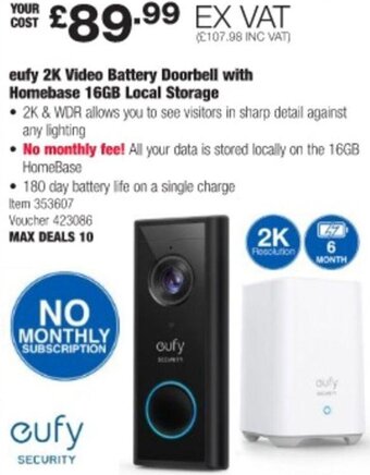 Costco eufy 2K Video Battery Doorbell with Homebase 16GB Local Storage offer