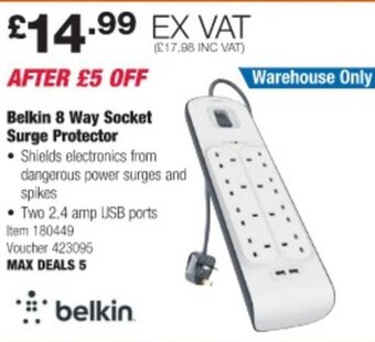 Costco Belkin 8 Way Socket Surge Protector offer