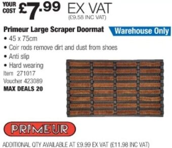 Costco Primeur Large Scraper Doormat 45 x 75 cm offer