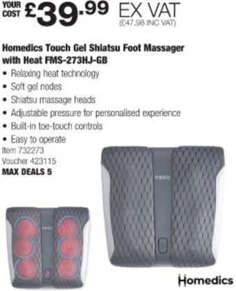 Costco Homedics Touch Gel Shiatsu Foot Massager with Heat FMS-273HJ-GB offer