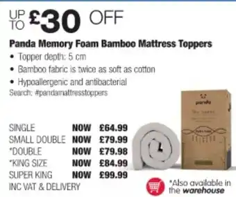 Panda Memory Foam Bamboo Mattress Toppers King Size