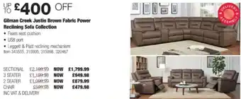 Costco Gilman Creek Justin Brown Fabric Powder Reclining Sofa Collection 2 Seater offer