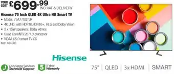 Costco Hisense 75 Inch QLED 4K HD Smart TV offer