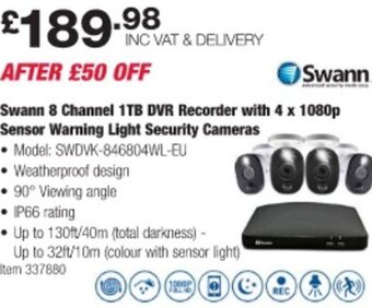Costco Swann 8 Channel 1TB DVR Recorder with 4 x 1080p Sensor Warning Light Security Cameras offer