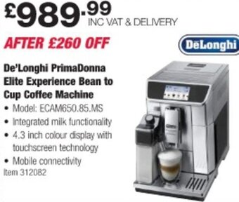 Costco De'Longhi PrimaDonna Elite Experience Bean to Cup Coffee Machine offer