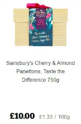 Sainsbury's Sainsbury's Cherry & Almond Panettone , Taste The Difference offer