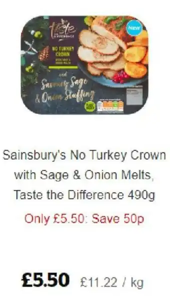 Sainsbury's Sainsbury's No Turkey Crown With Sage & Onion Melts, Taste The Difference offer