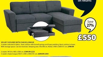 JYSK VEJLBY Sofa Bed With Chaise Longue offer