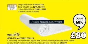 JYSK Wellpur gold t30 mattress topper offer