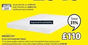 JYSK Dreamzone plus f30 foam mattress offer