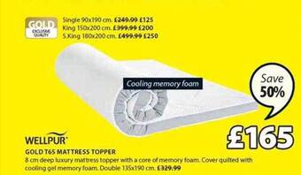 JYSK Wellpur gold t65 mattress topper offer