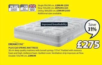 JYSK Dreamzone plus s20 spring mattress offer