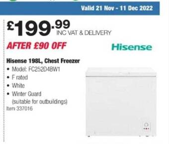 Costco Hisense 198l, chest freezer offer