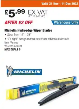 Costco Michelin hydroedge wiper blades offer