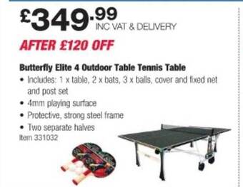 Costco Butterfly elite 4 outdoor table tennis table offer