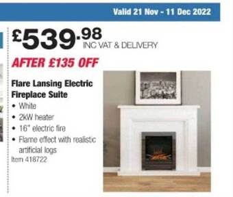 Costco Flare lansing electric fireplace suite offer