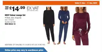 Costco Dkny velour lounge set offer