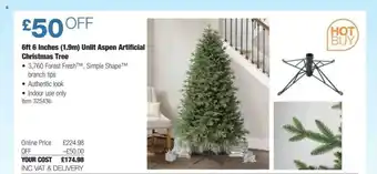 Costco 6ft 6 inches (1.9m) unlit aspen artificial christmas tree offer