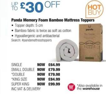 Costco Panda memory foam bamboo mattress toppers offer