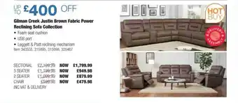 Costco Gilman creek justin brown fabric power reclining sofa collection offer