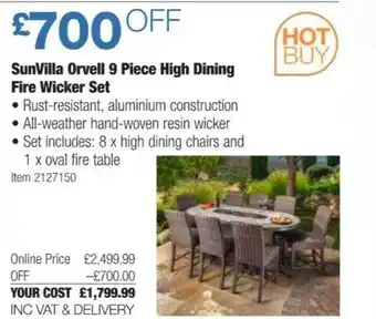 Costco Sunvilla orvell 9 piece high dining fire wicker set offer