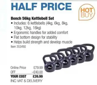 Costco Bench 56kg kettlebell set offer