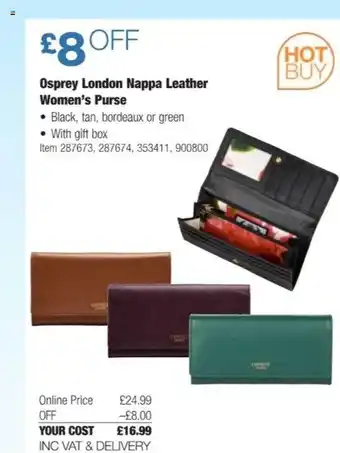 Costco Osprey london nappa leather women's purse offer