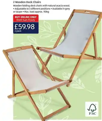 Aldi 2 Wooden Deck Chairs offer