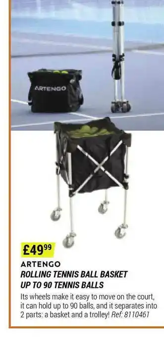 Decathlon Artengo Rolling Tennis Ball Basket Up To 90 Tennis Balls offer