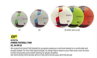 Decathlon Kipsta Hybrid Football F500 S3, S4 Or S5 offer