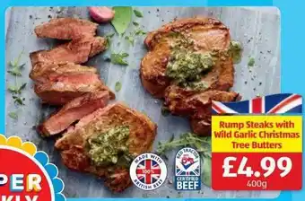 Aldi Rump steaks with wild garlic christmas tree butters offer