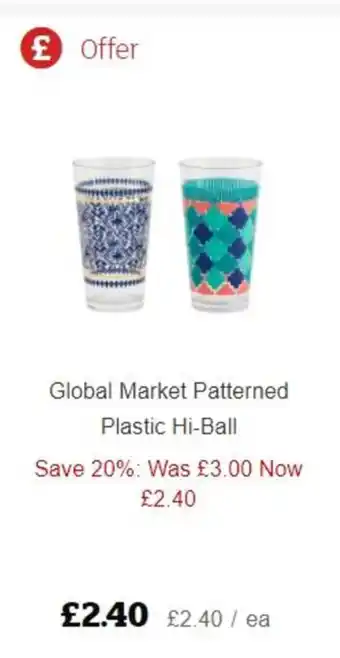 Sainsbury's Global Market Patterned Plastic Hi-Ball offer