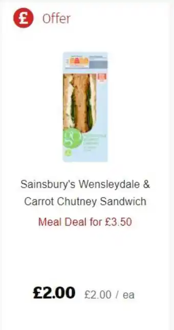 Sainsbury's Sainsbury's Wensleydale 7 Carrot Chutney Sandwich offer