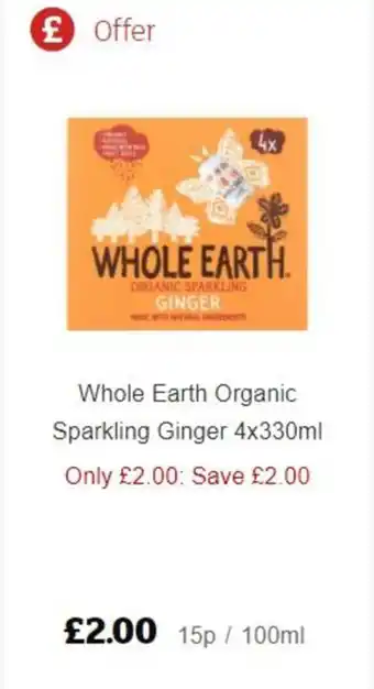 Sainsbury's Whole Earth Organic Sparkling Ginger 4x330ml offer