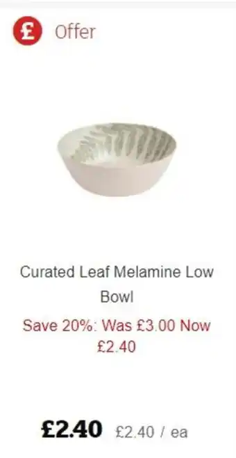Sainsbury's Curated Leaf Melamine Low Bowl offer